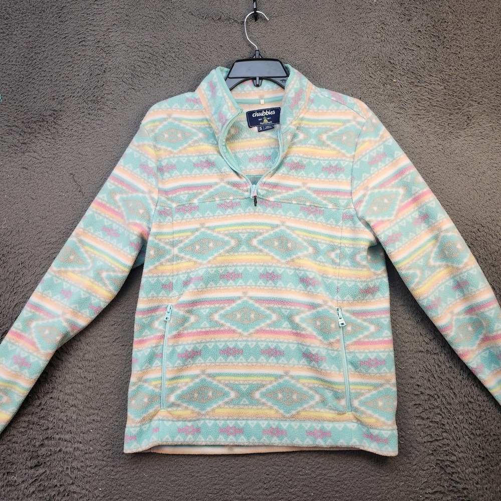 Chubbies Pullover Womens Small Fleece Quarter Zip Aztec Pastel Cozy Warm